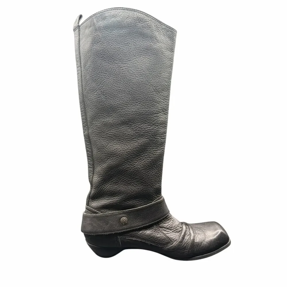 Replay Black Leather Tall Moto Boots Women’s 9.5 Buckle Riding
